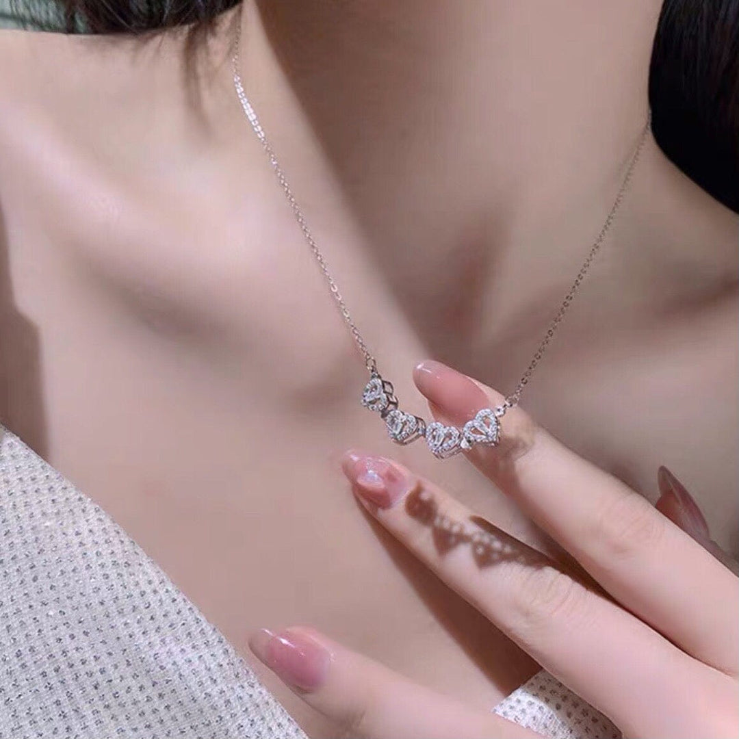 Four Leaf Clover Magnetic Folding Heart Crystal Pendant Necklace