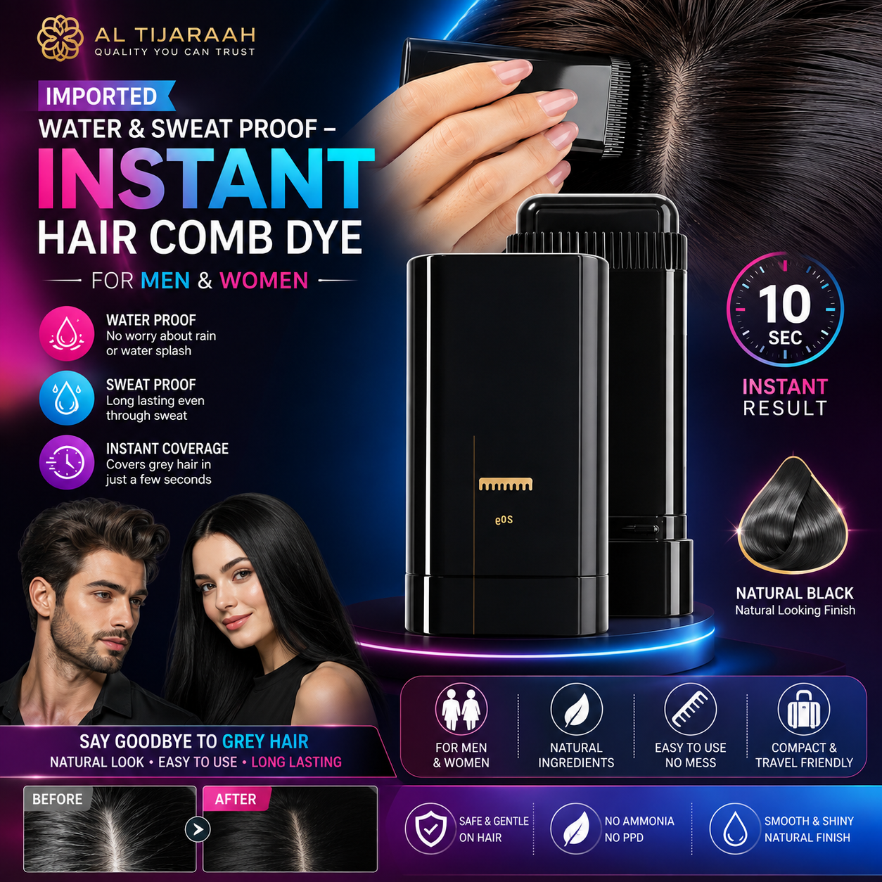 Imported Water & Sweat Proof – Instant Hair Comb Dye