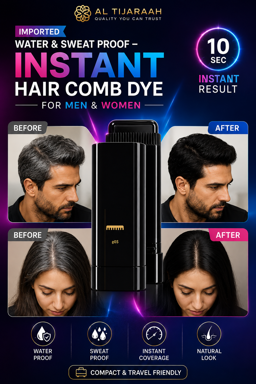 Imported Water & Sweat Proof – Instant Hair Comb Dye