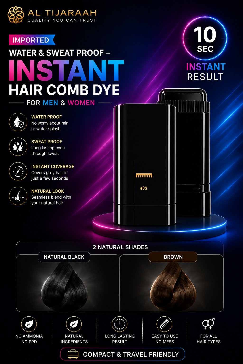 Imported Water & Sweat Proof – Instant Hair Comb Dye